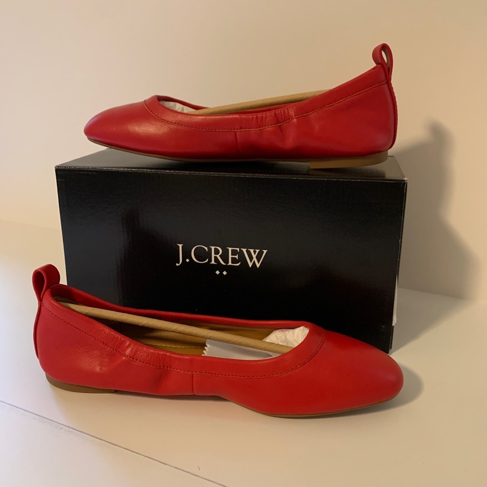 J. Crew Lizzie Leather Flats Dark Poppy Size 8 BNIB - Picture 2 of 9